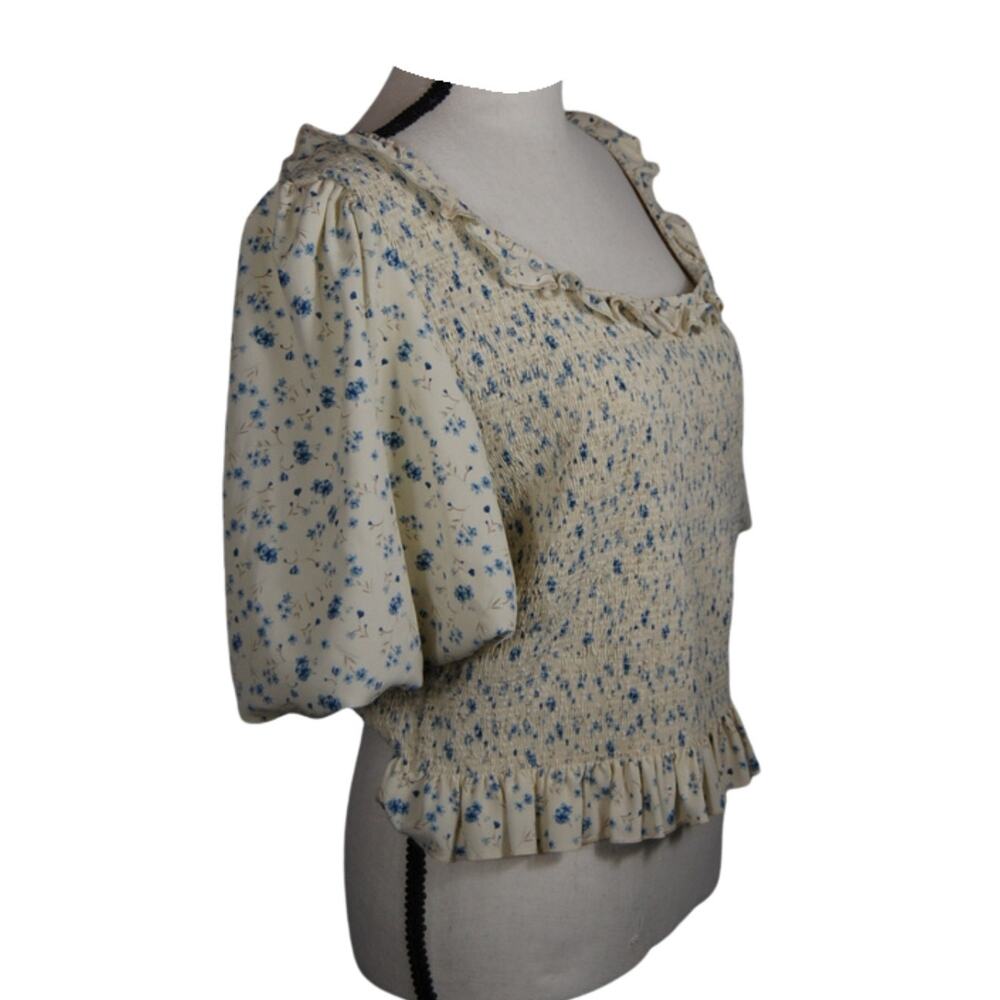 Arula x Favorite Sister Blouse Cream Blue Puff Sleeve Size XL Prairie Farmhouse - Picture 6 of 15